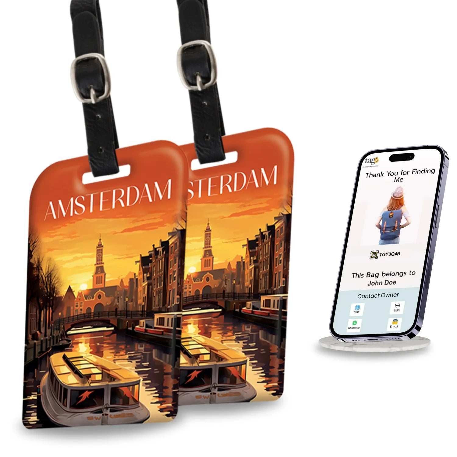 Amsterdam QR Bag Tag by tag8 with secure QR code