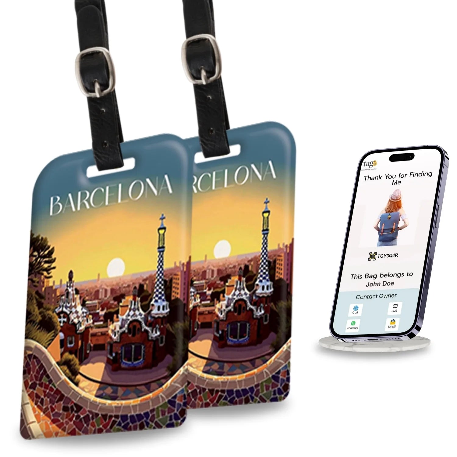 Barcelona QR Bag Tag by tag8 for luggage safety