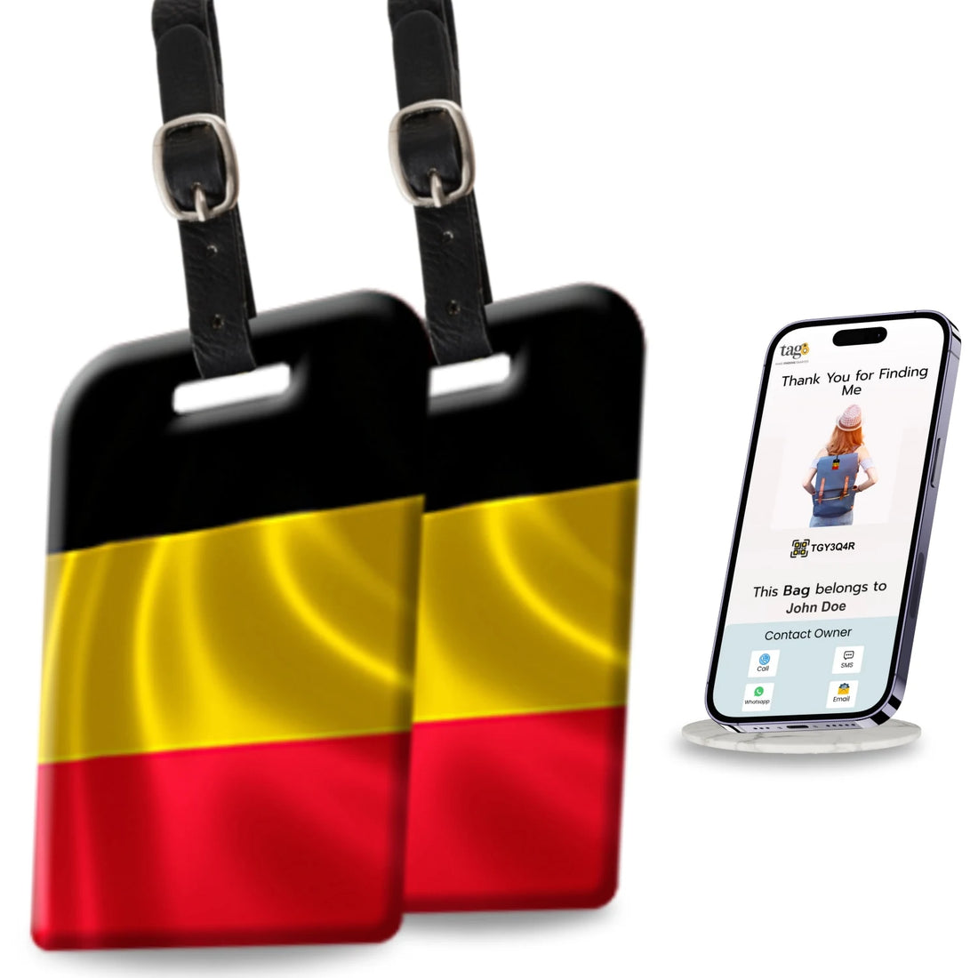 Belgium QR Bag Tag by tag8 for travel safety