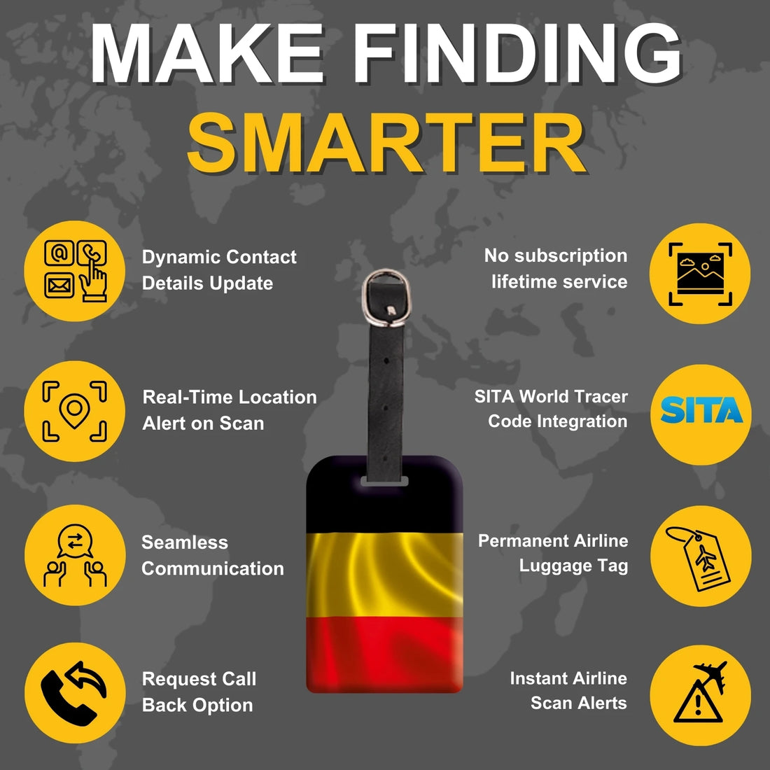 Belgium QR Bag Tag by tag8 for travel safety