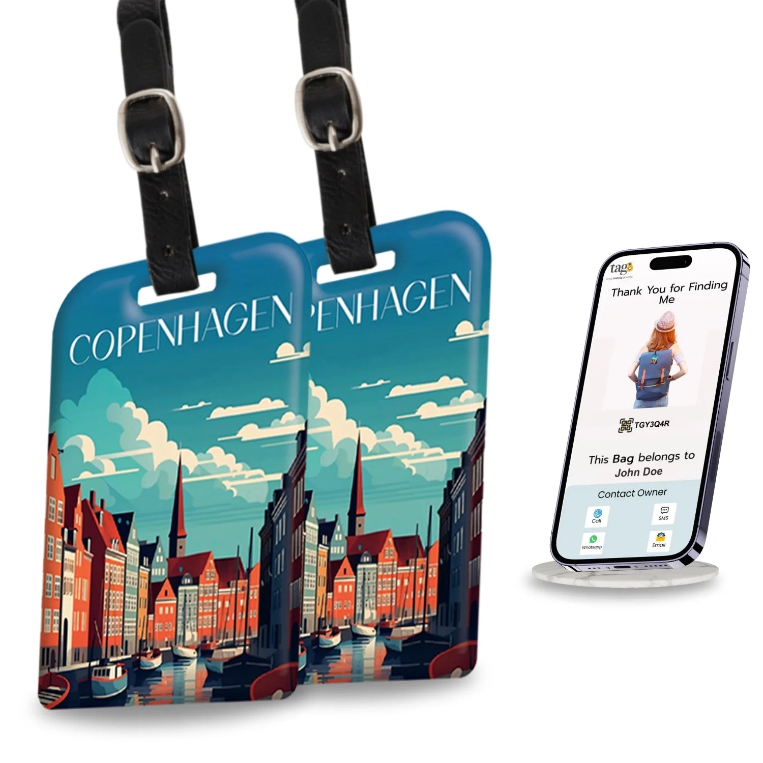 Copenhagen QR Bag Tag by tag8 for lost luggage recovery