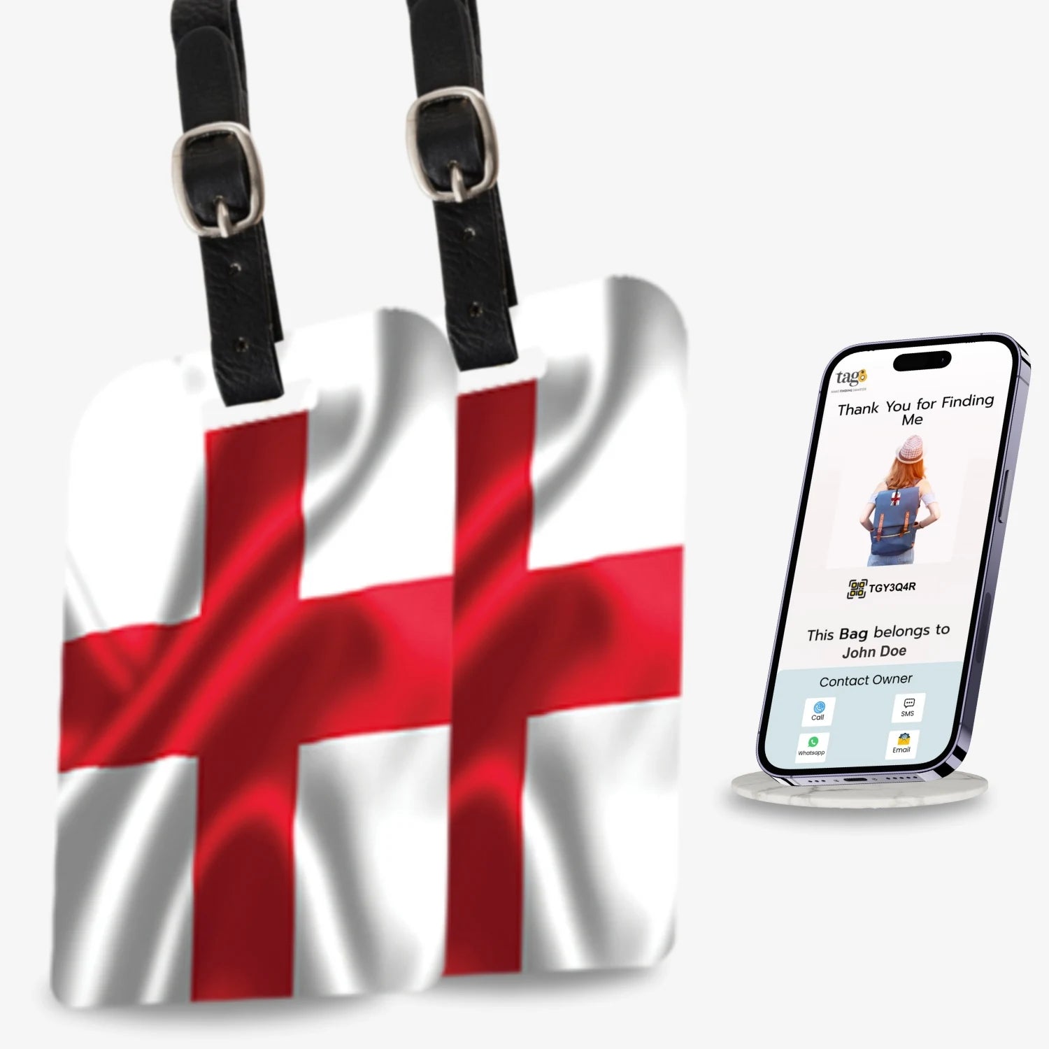 England QR Bag Tag by tag8 with QR code for safety