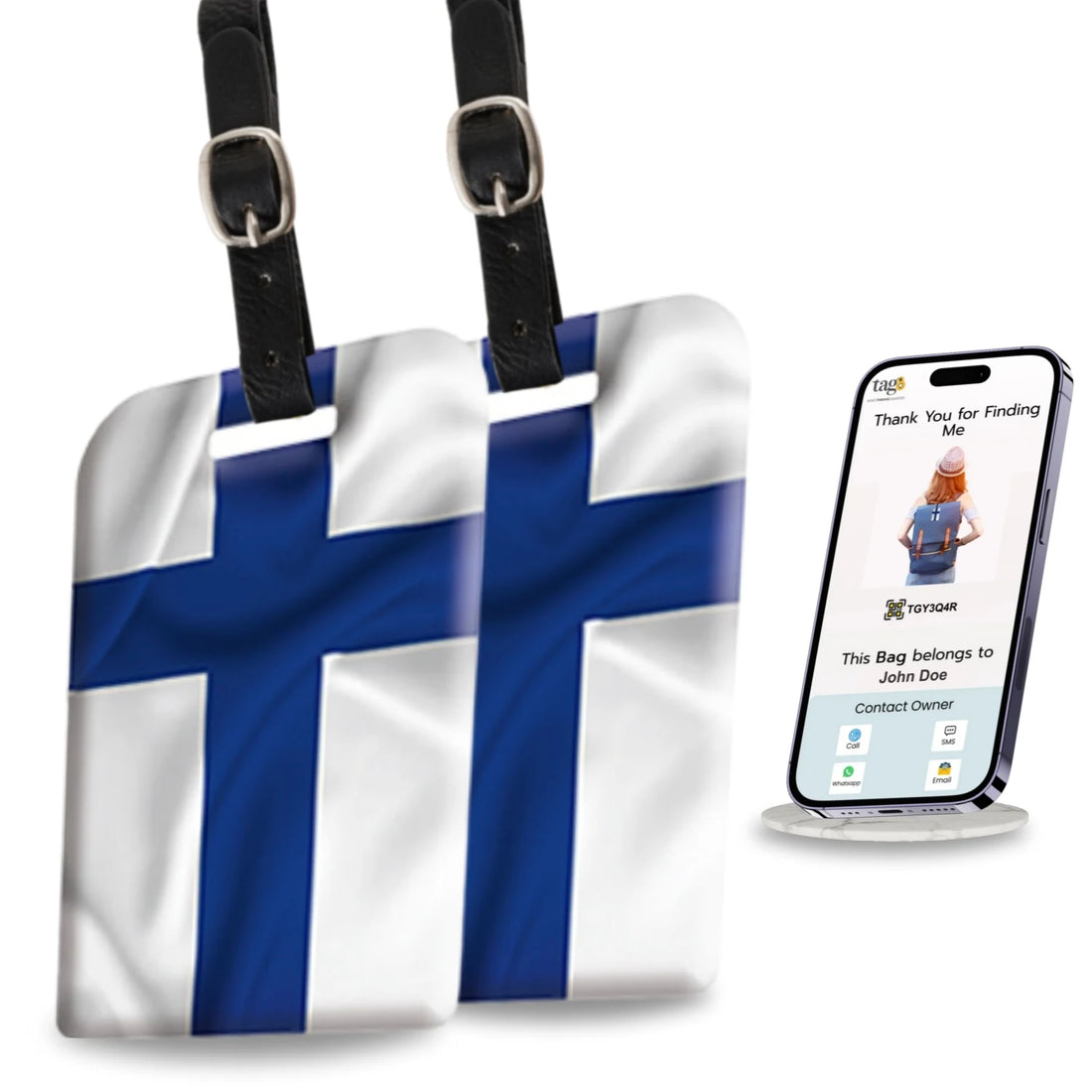 Finland QR Bag Tag by tag8 for secure luggage tracking