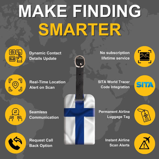 Finland QR Bag Tag by tag8 for secure luggage tracking