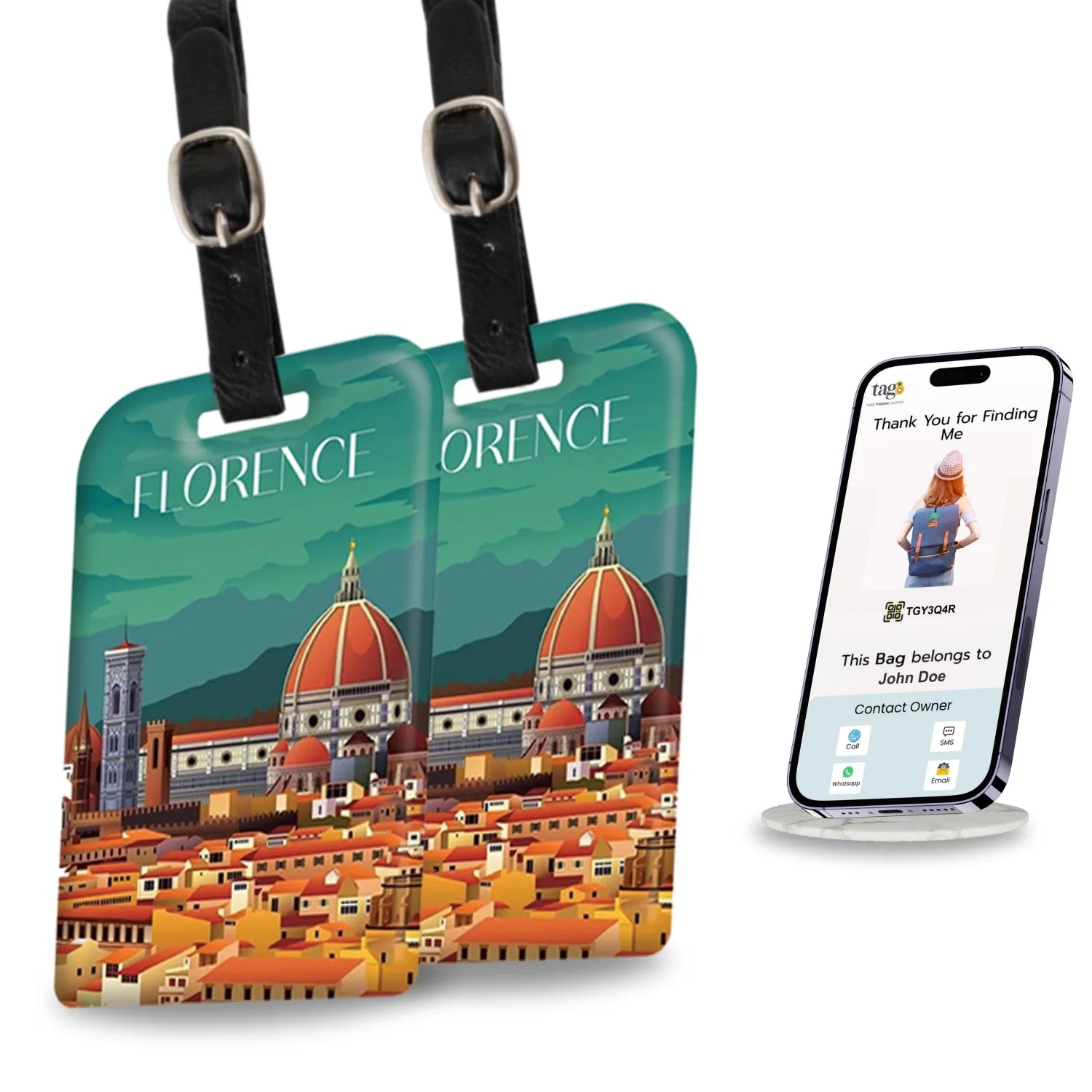 Florence QR Bag Tag by tag8 for bag tracking