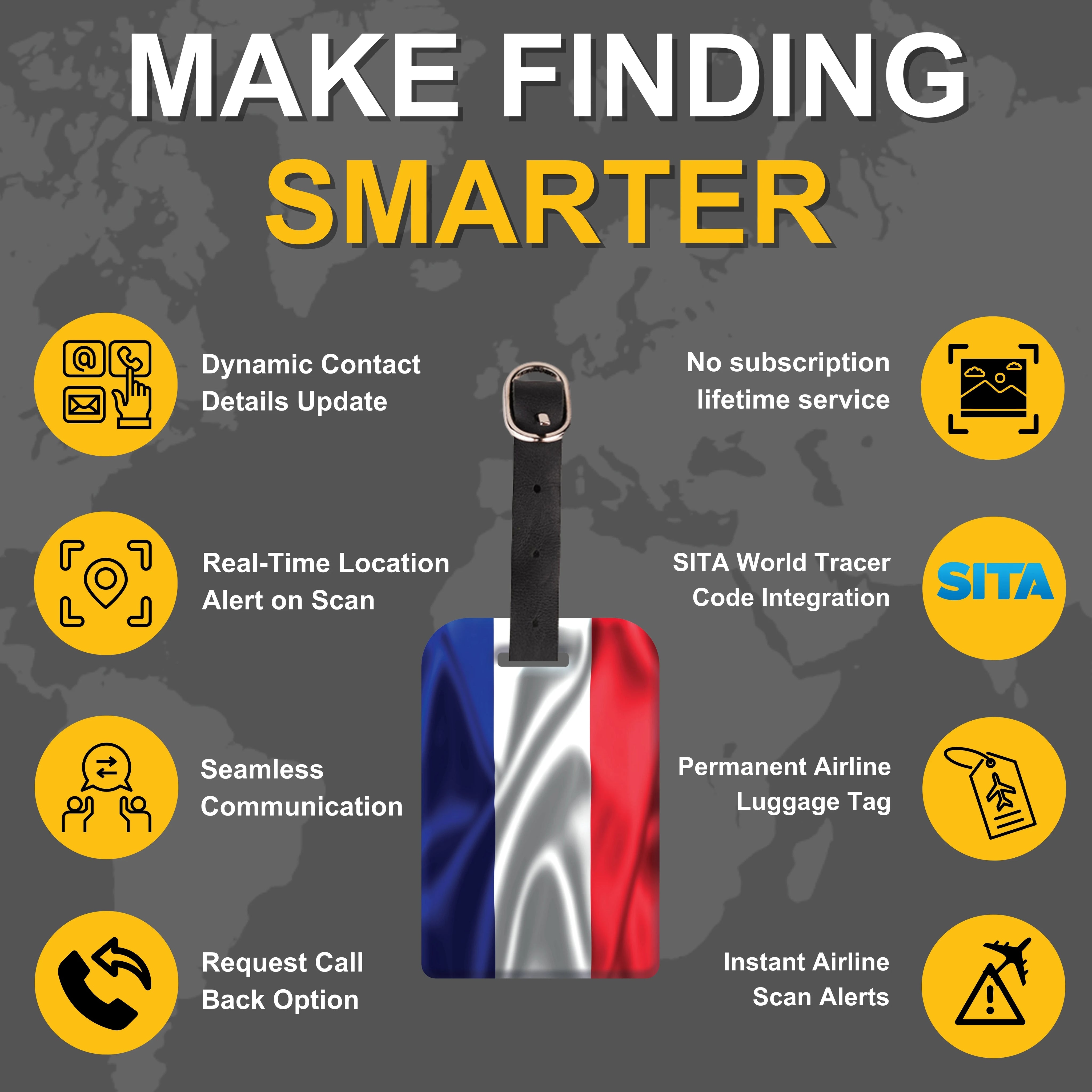 France QR Bag Tag by tag8 with secure QR code