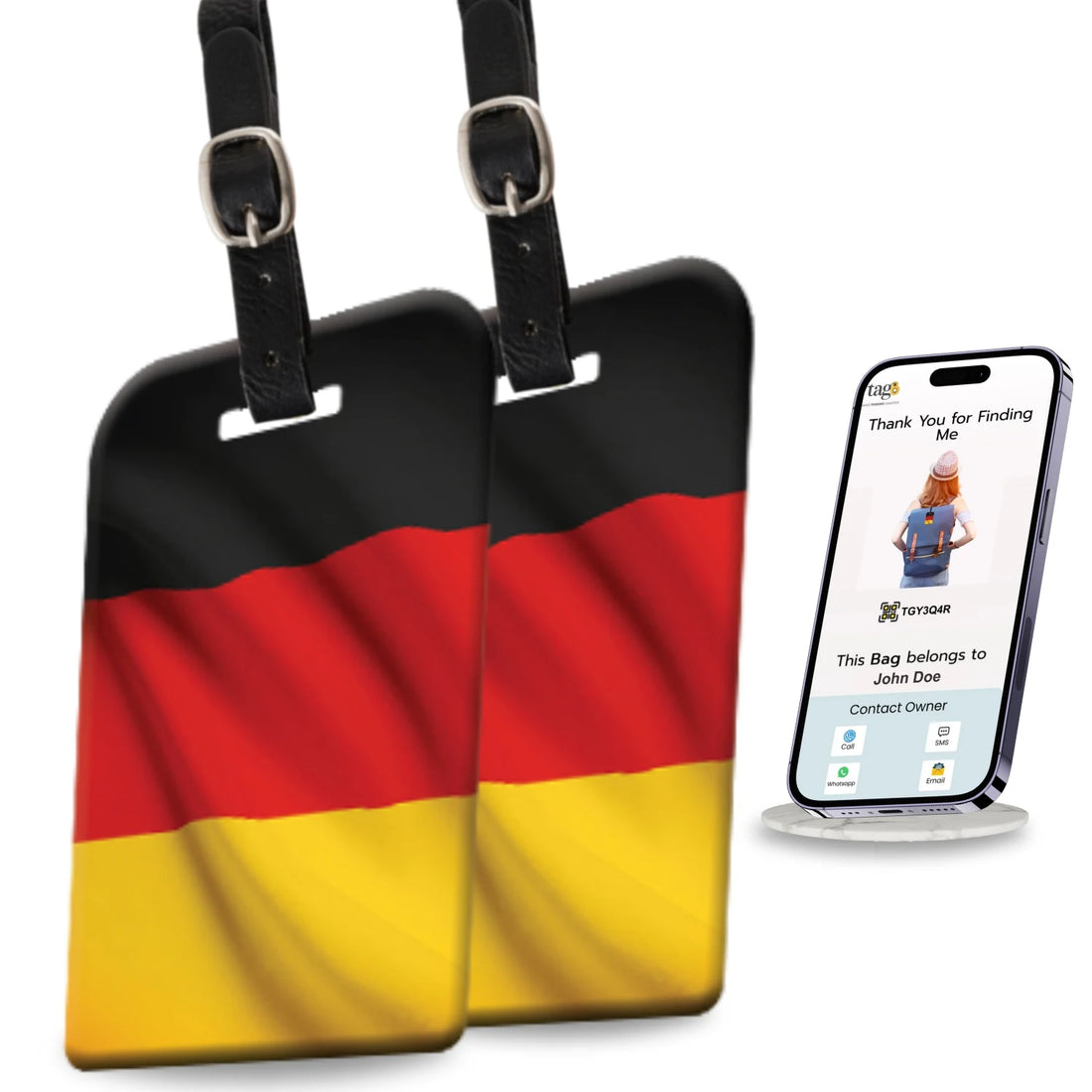 Germany QR Bag Tag by tag8 for secure luggage recovery