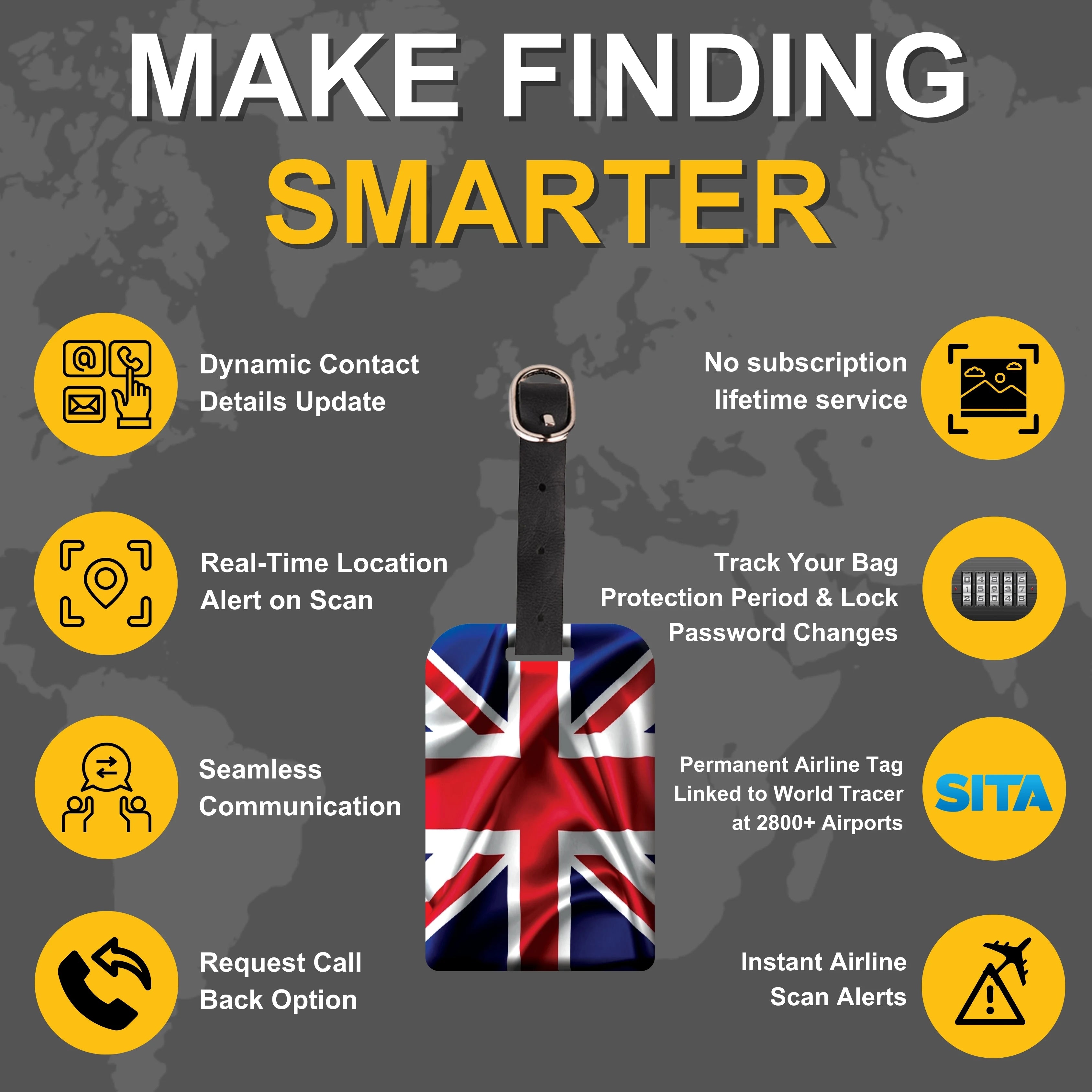 Great Britain QR Bag Tag by tag8 for secure bag tracking