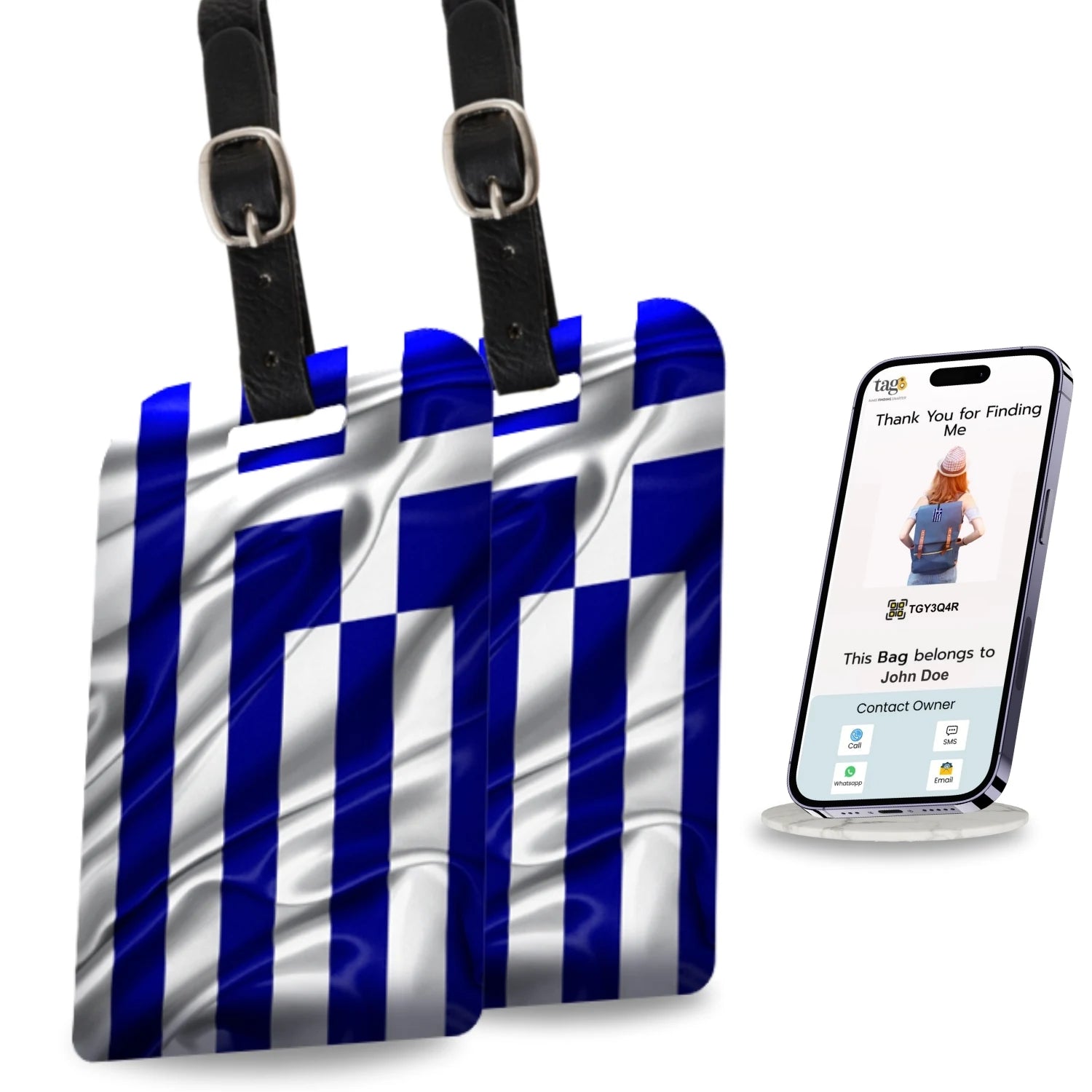 Greece QR Bag Tag by tag8 with QR code for bag security
