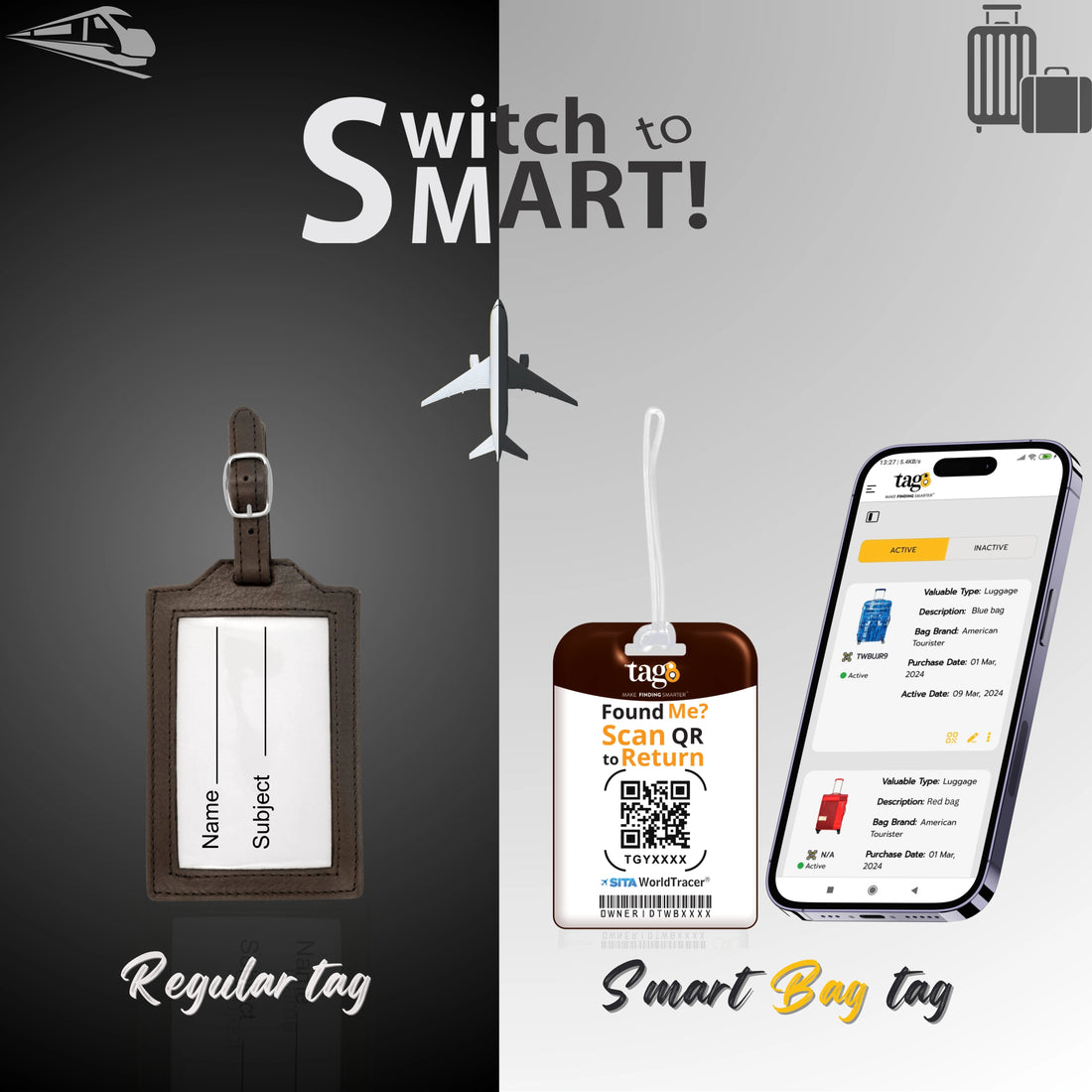 QR tag for bag with initial D