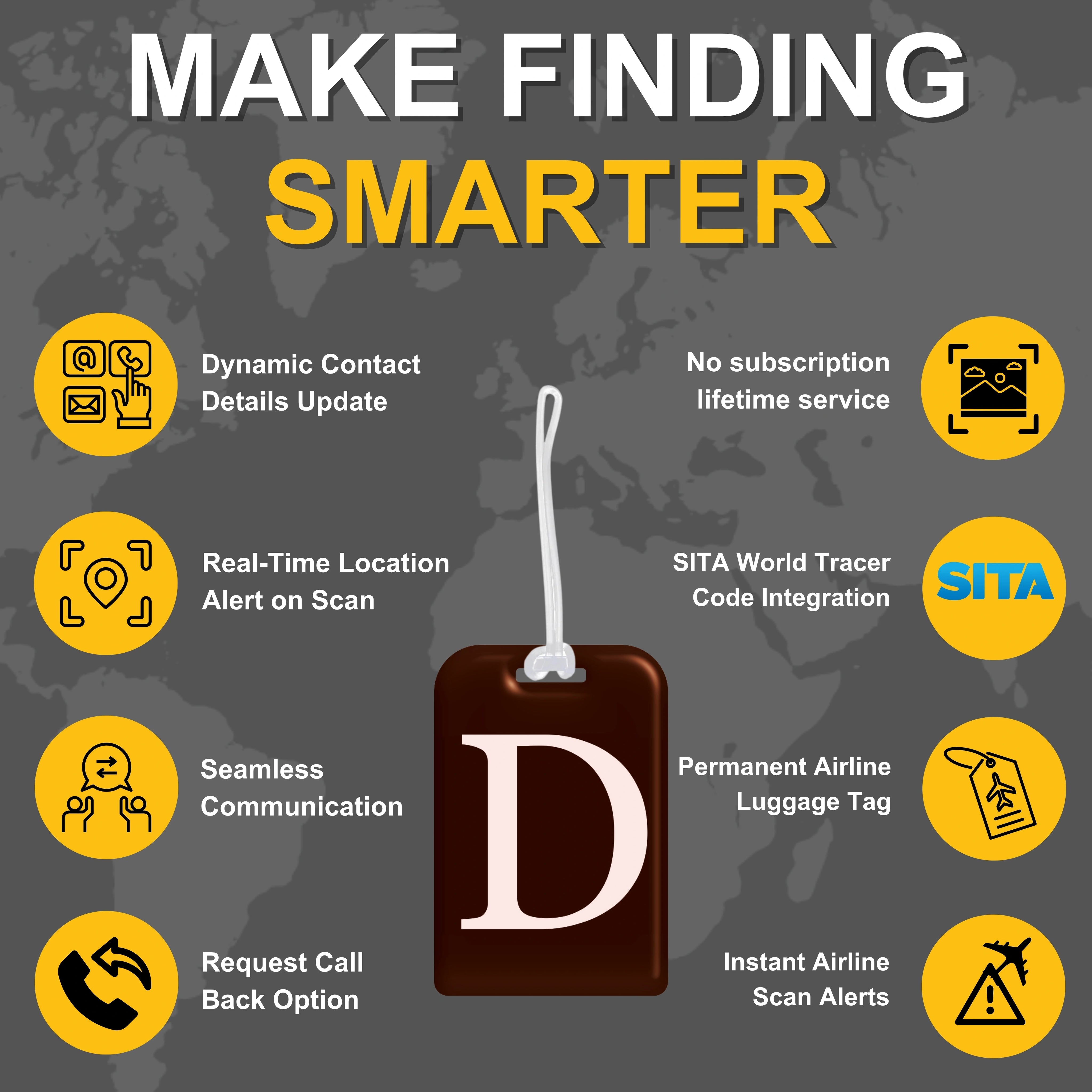 QR tag for bag with initial D