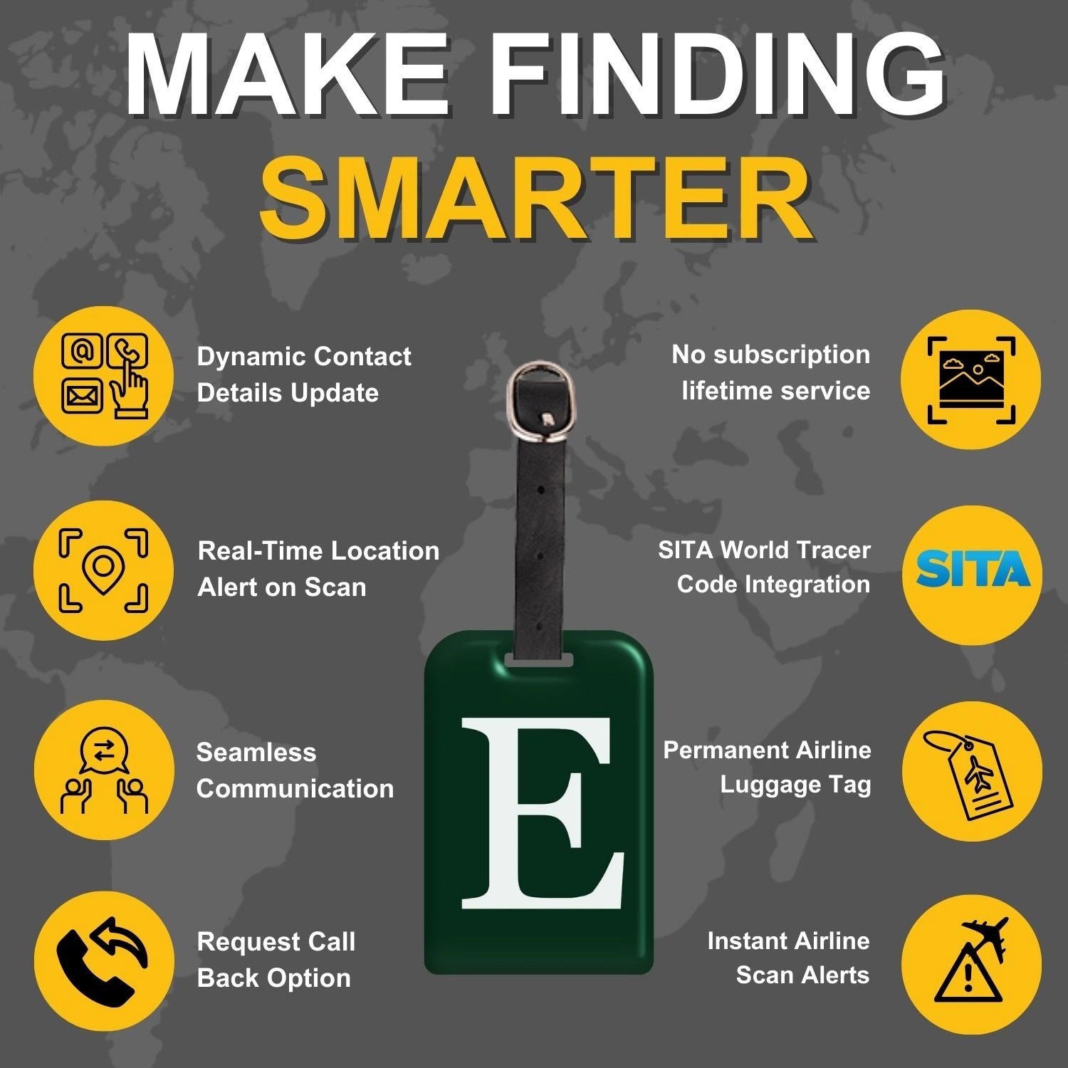 QR tag for bag with initial E