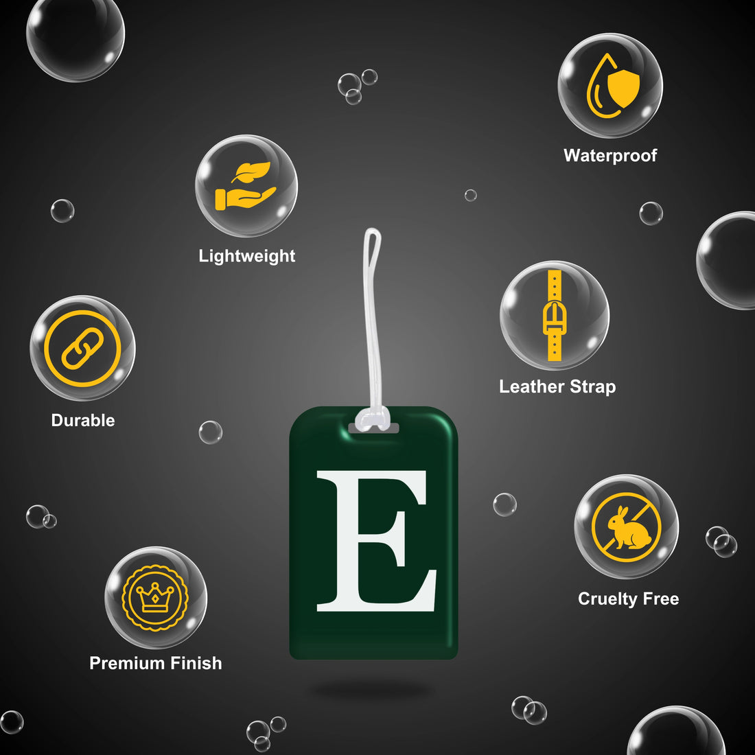 QR tag for bag with initial E