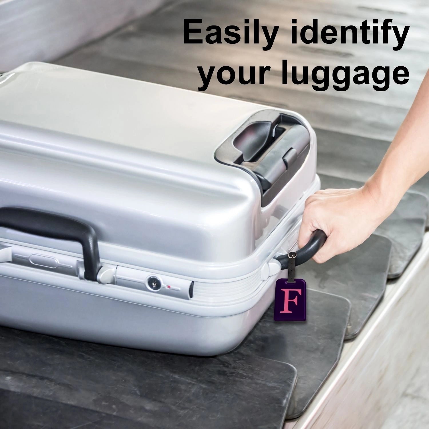 QR tag for bag with initial F