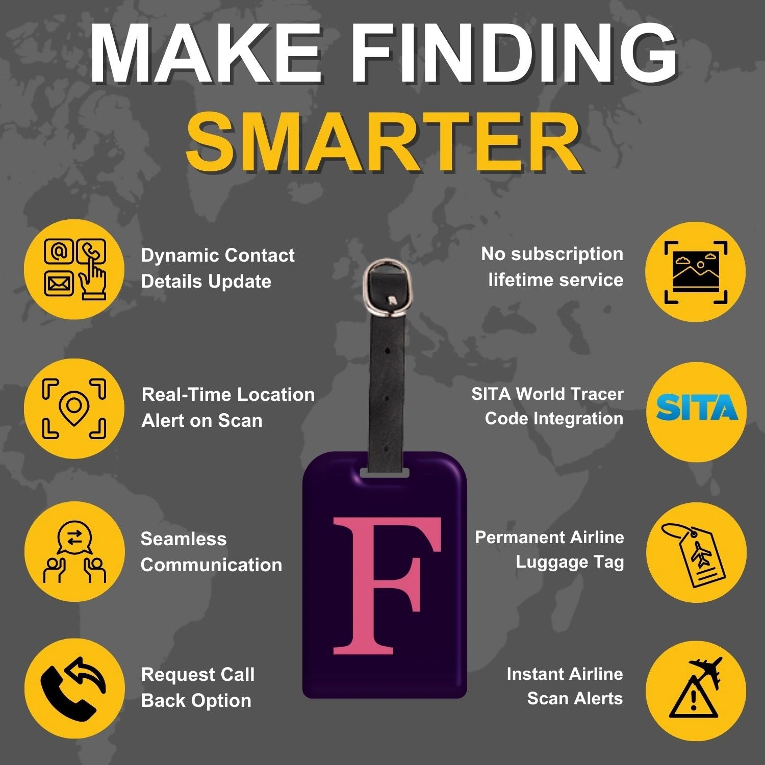 QR tag for bag with initial F