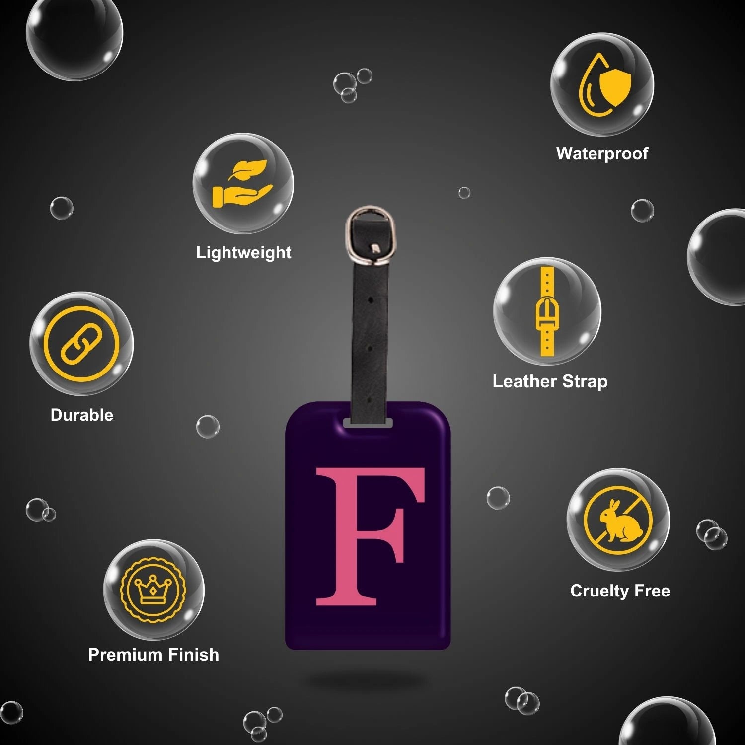 QR tag for bag with initial F
