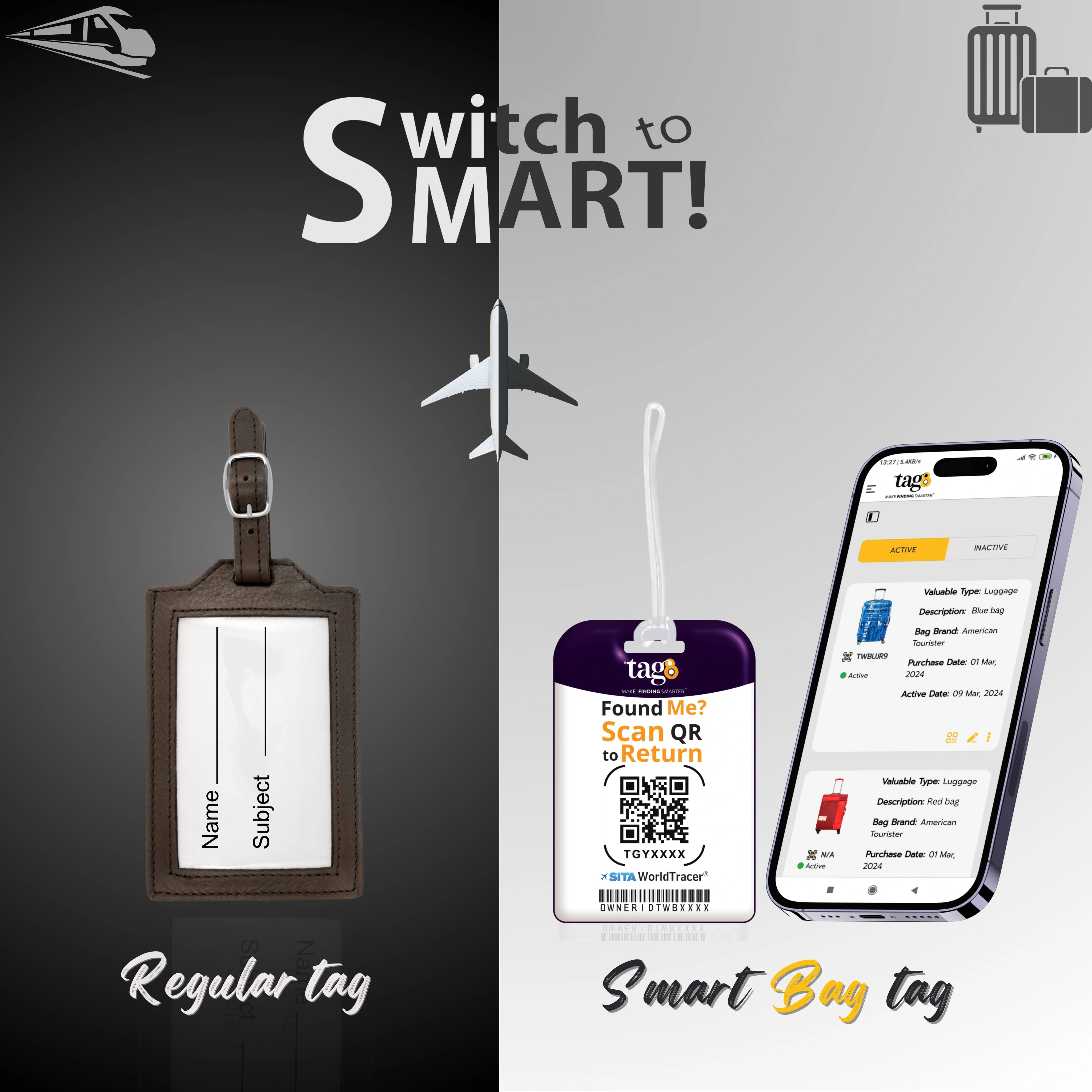 QR tag for bag with initial F