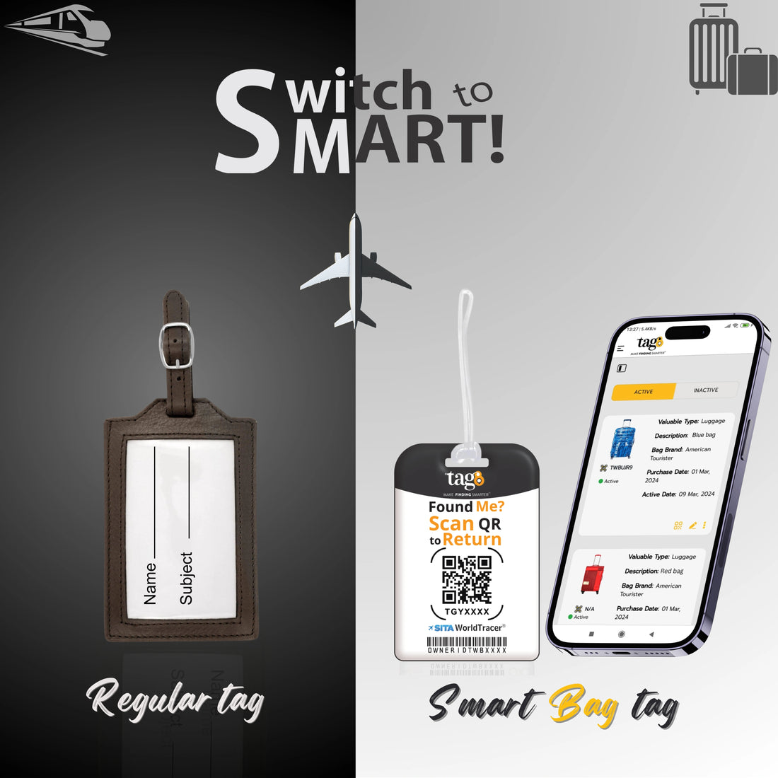 QR tag for bag with initial H