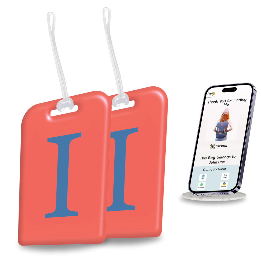 QR tag for bag with initial I