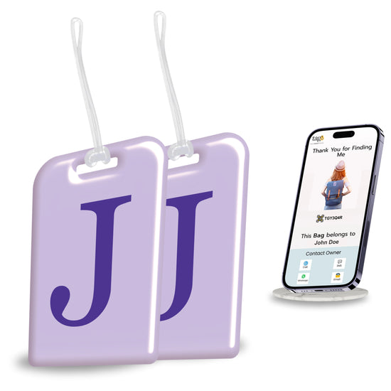 QR tag for bag with initial J