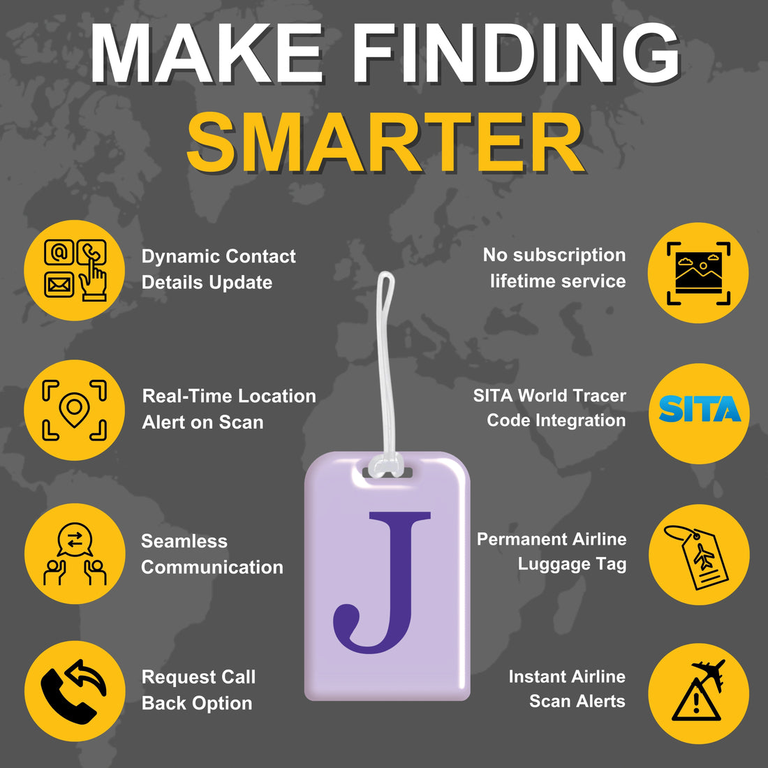 QR tag for bag with initial J