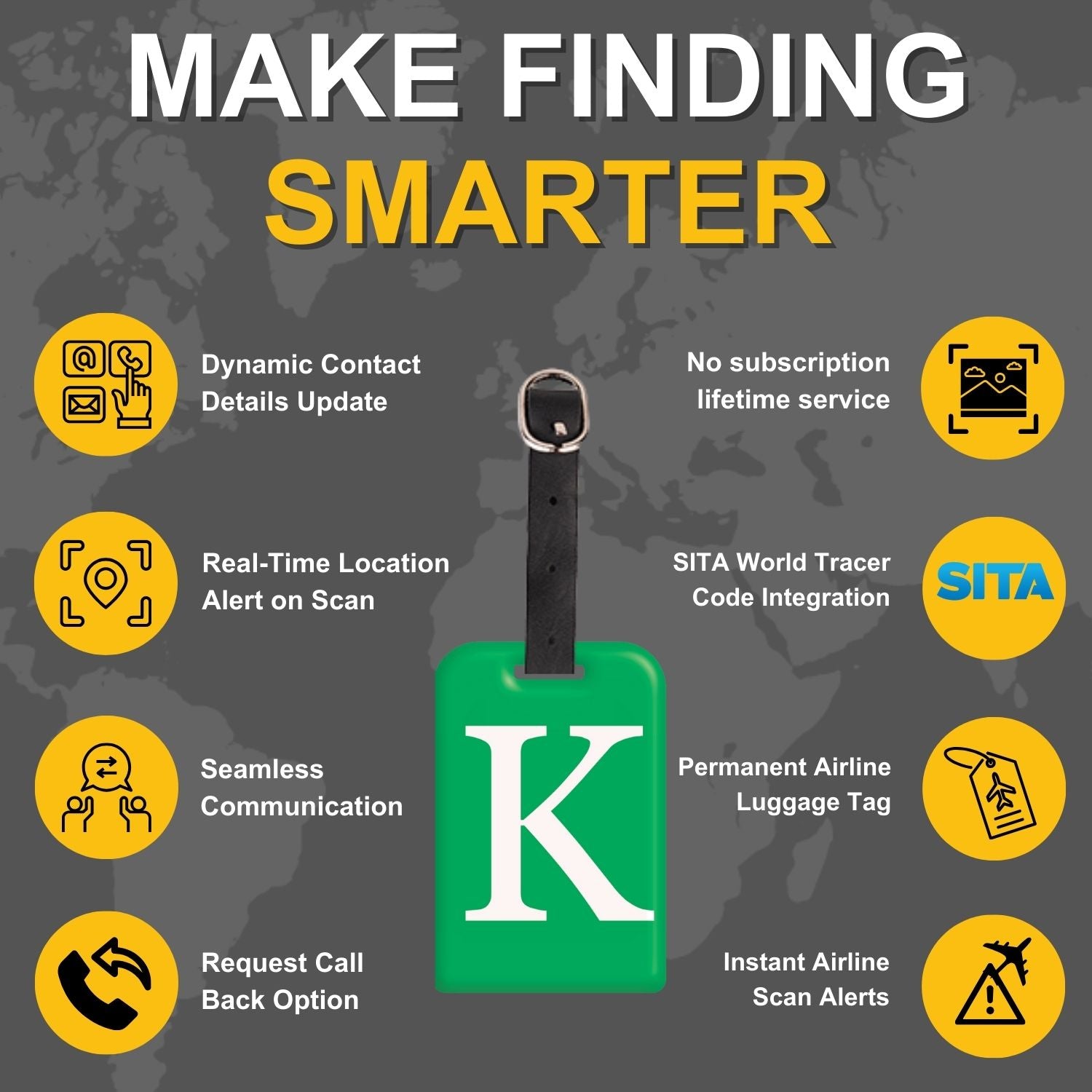 QR tag for bag with initial K