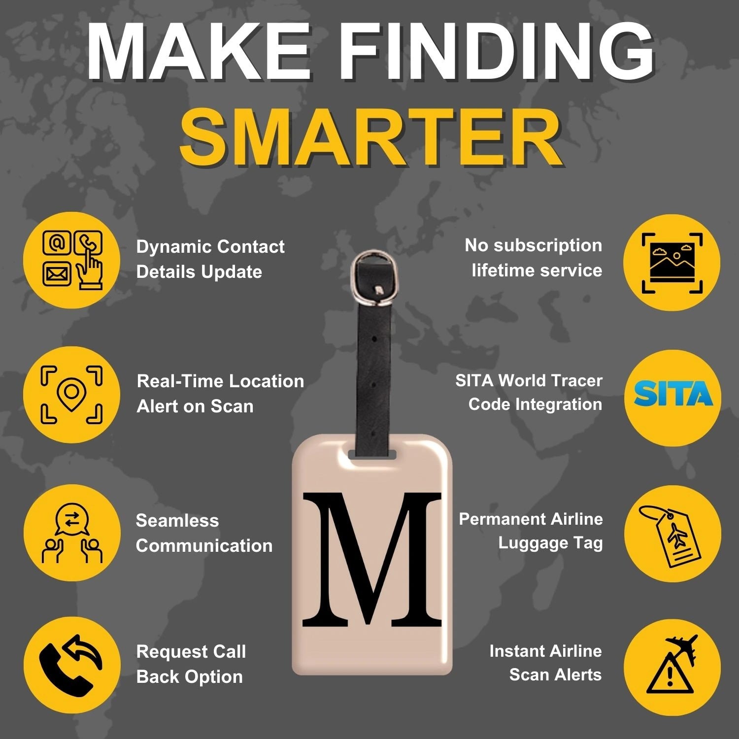 QR tag for bag with initial M