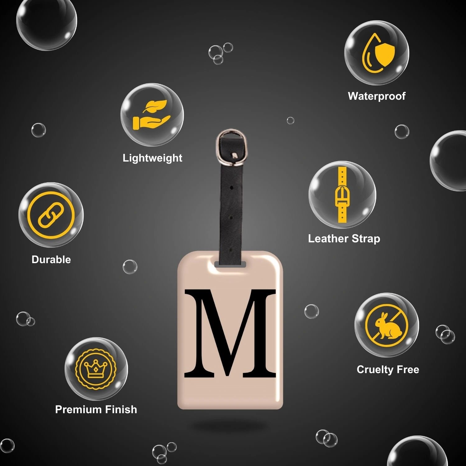 QR tag for bag with initial M