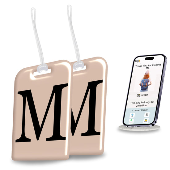 QR tag for bag with initial M