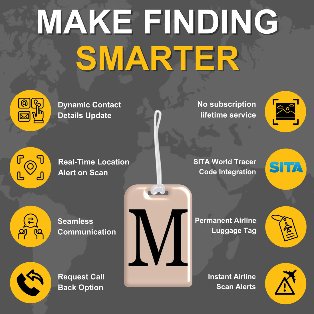 QR tag for bag with initial M