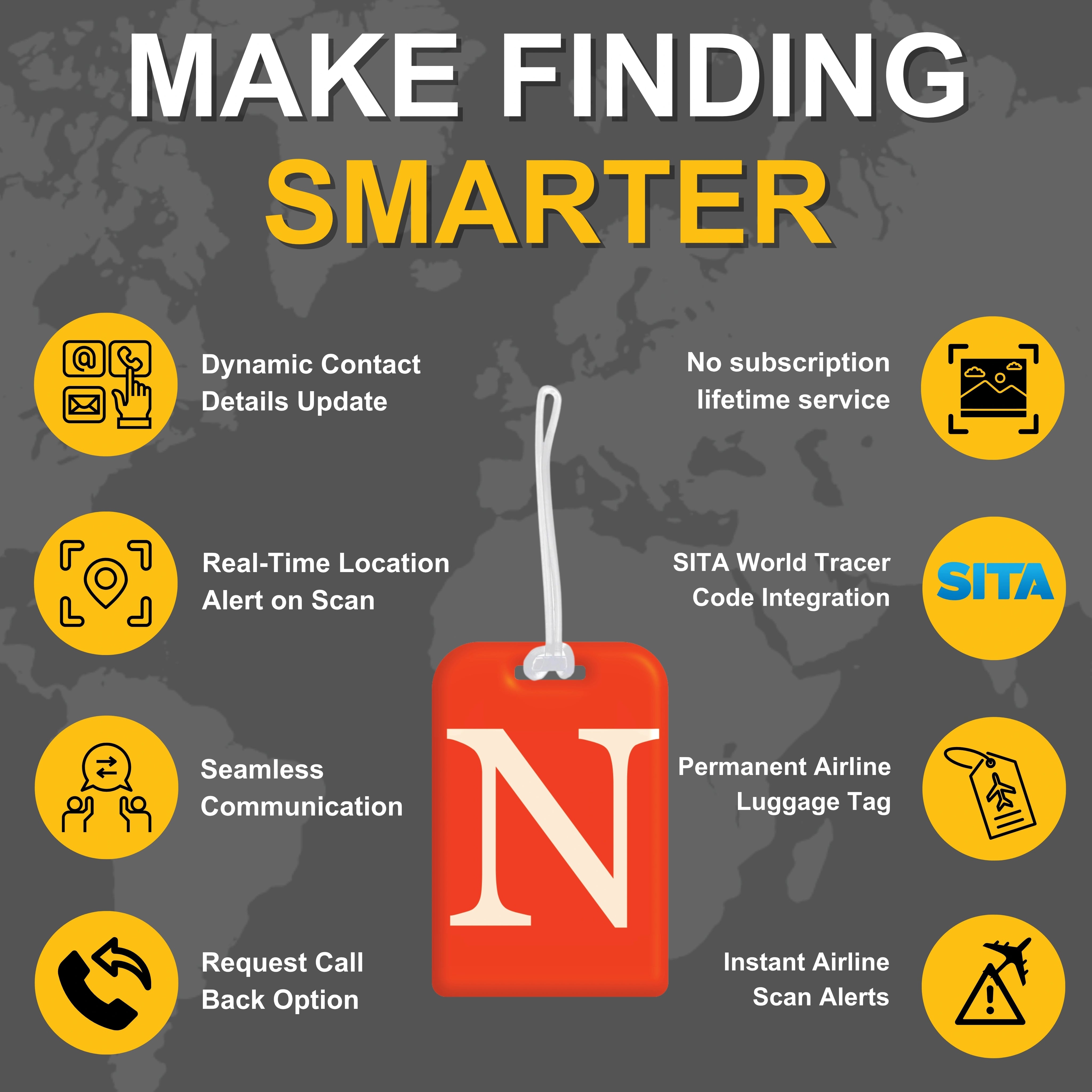 QR tag for bag with initial N