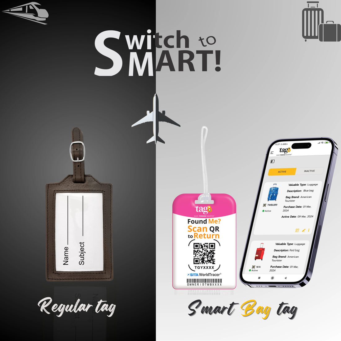 QR tag for bag with initial O