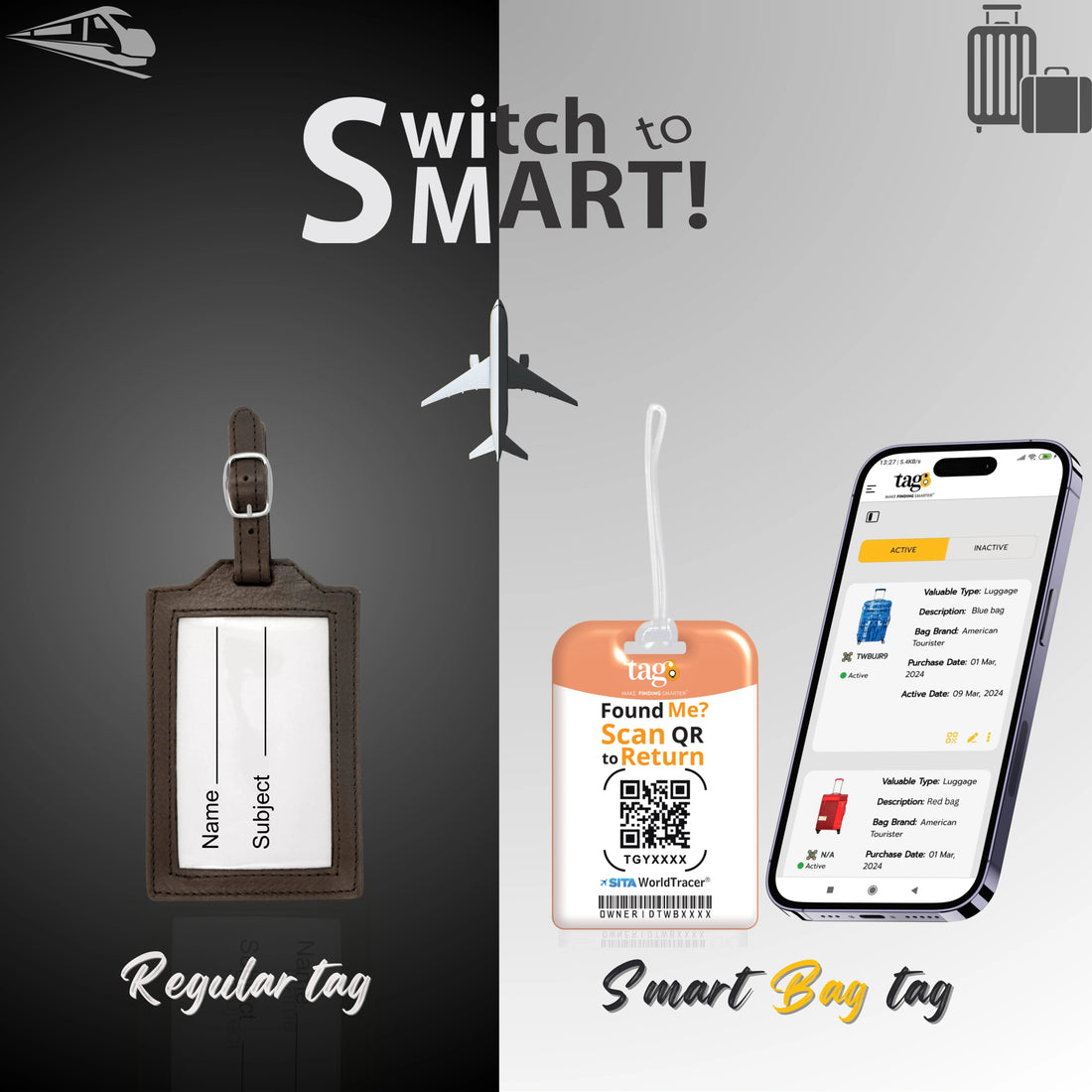 QR tag for bag with initial P