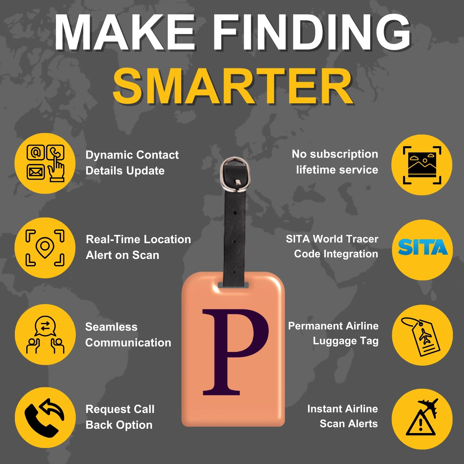 QR tag for bag with initial P