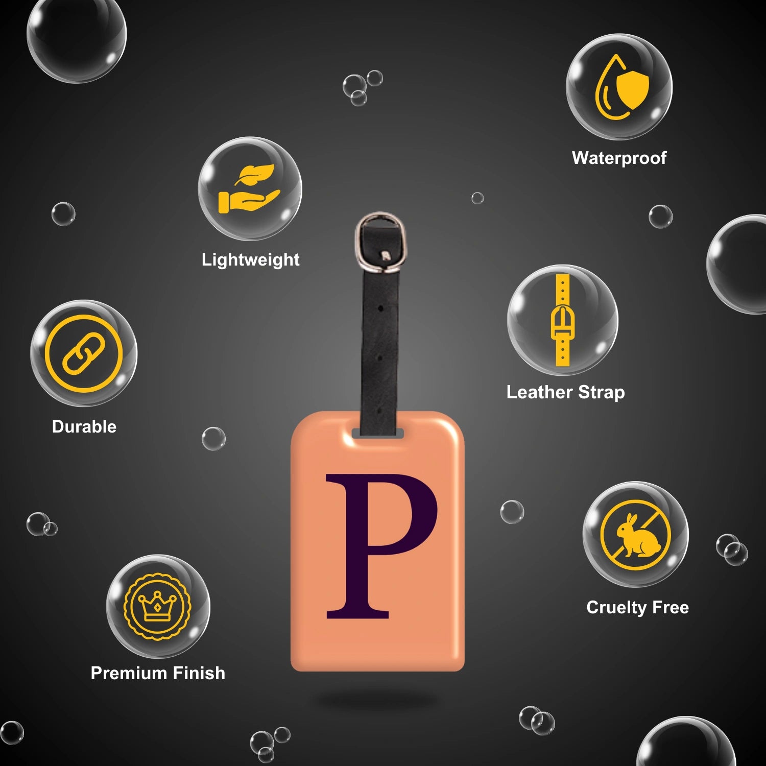 QR tag for bag with initial P