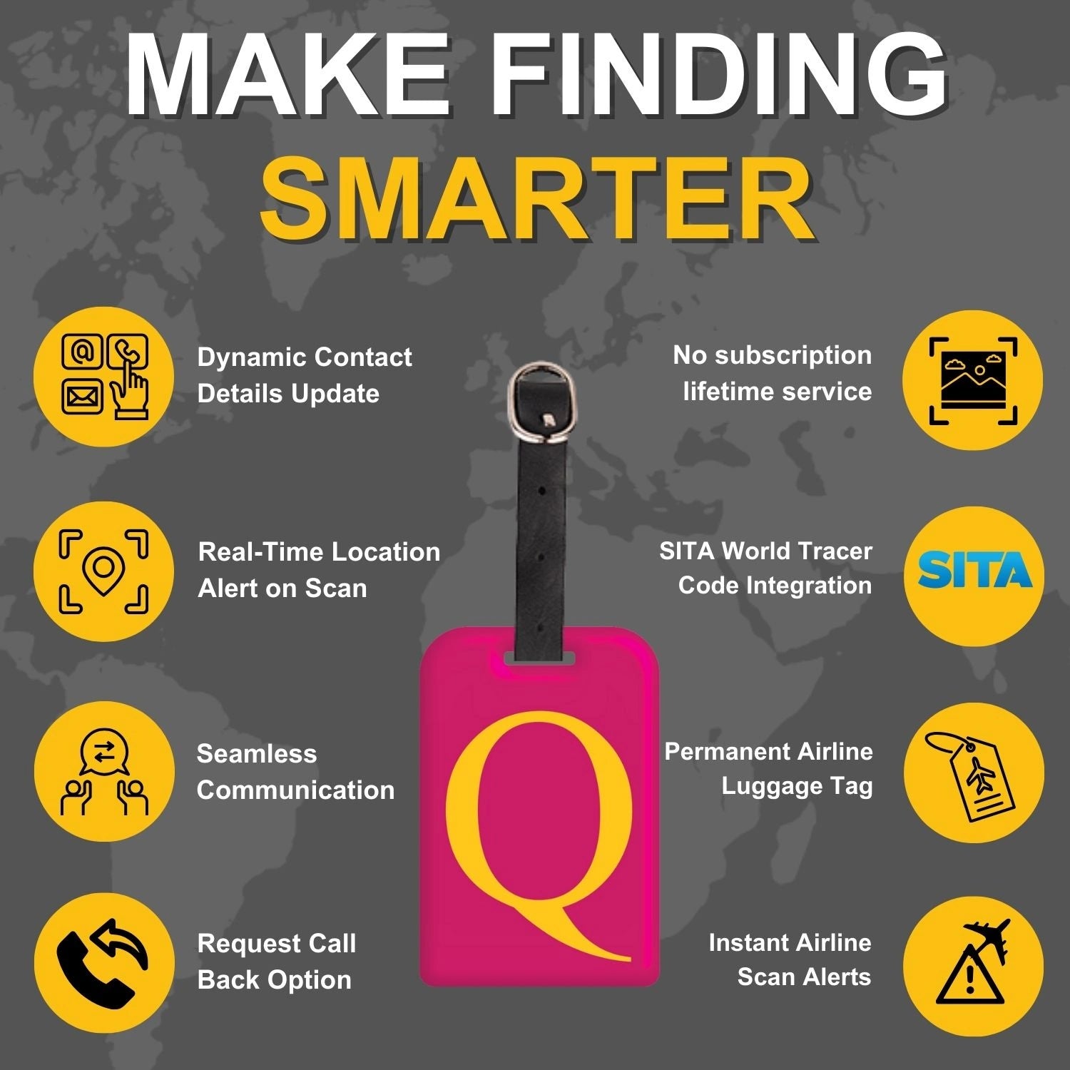 QR tag for bag with initial Q