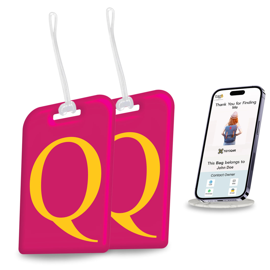 QR tag for bag with initial Q