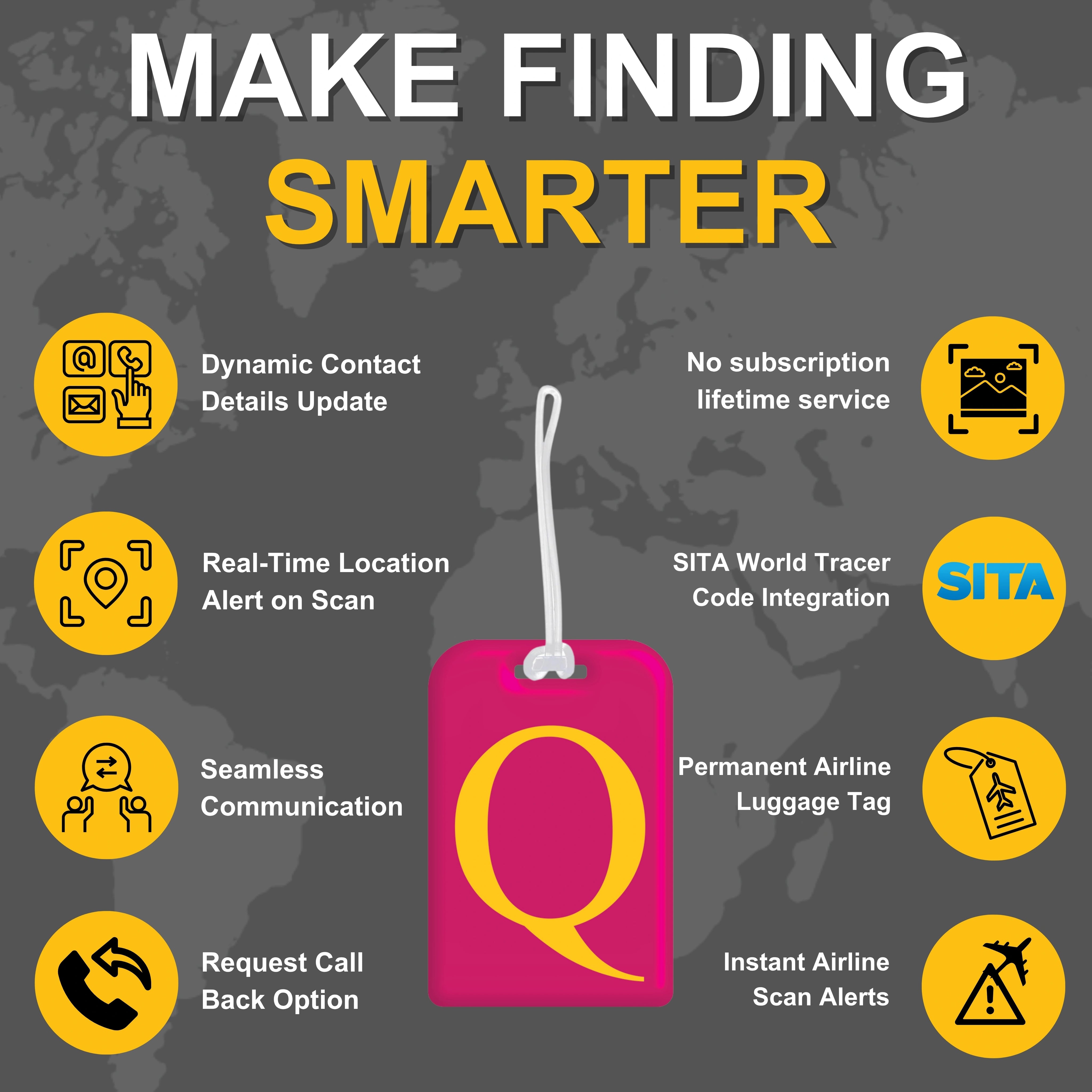 QR tag for bag with initial Q