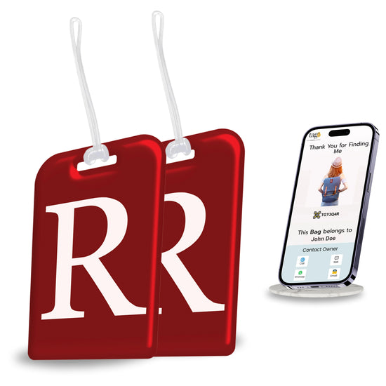 QR tag for bag with initial R