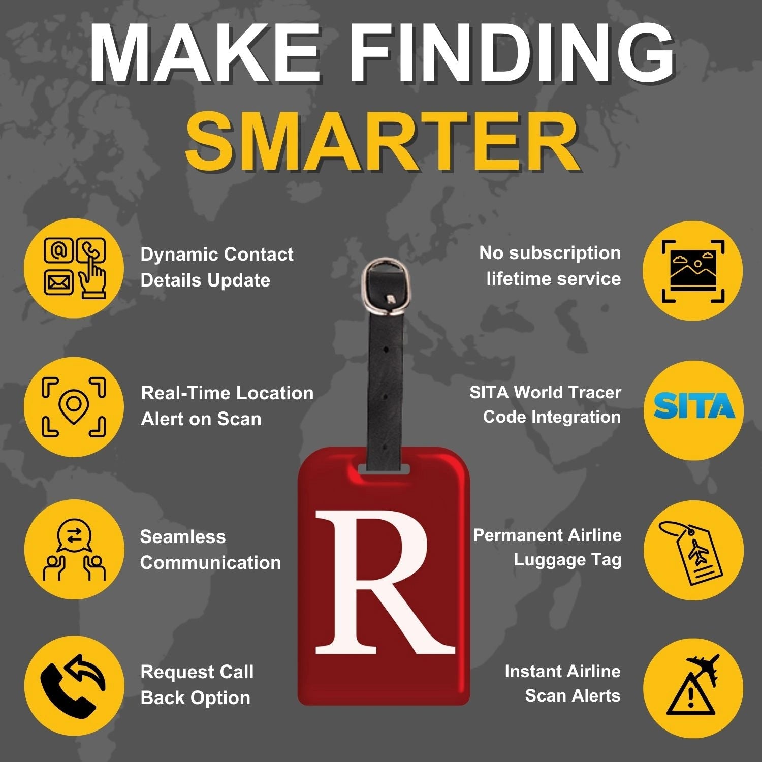 QR tag for bag with initial R
