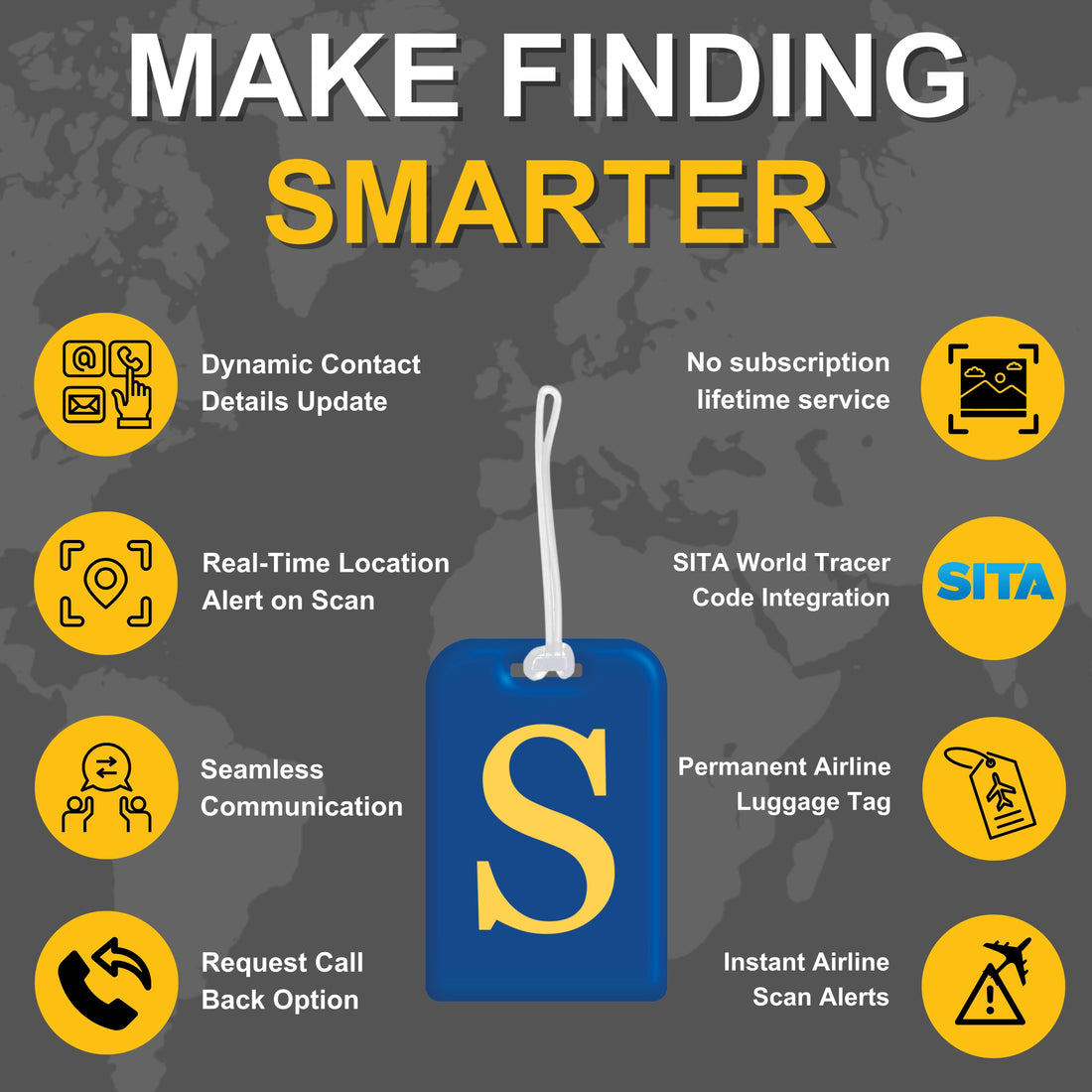 QR tag for bag with initial S