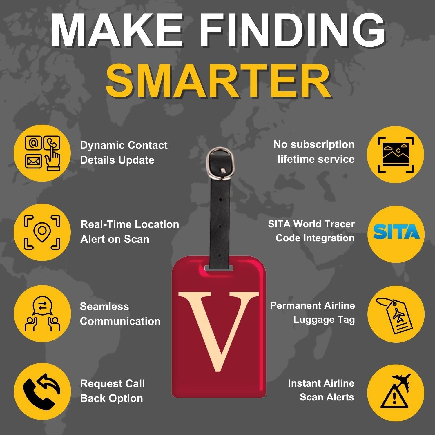 QR tag for bag with initial V