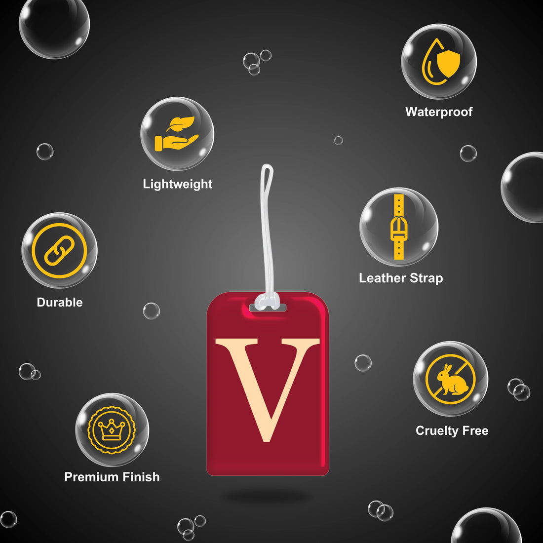 QR tag for bag with initial V