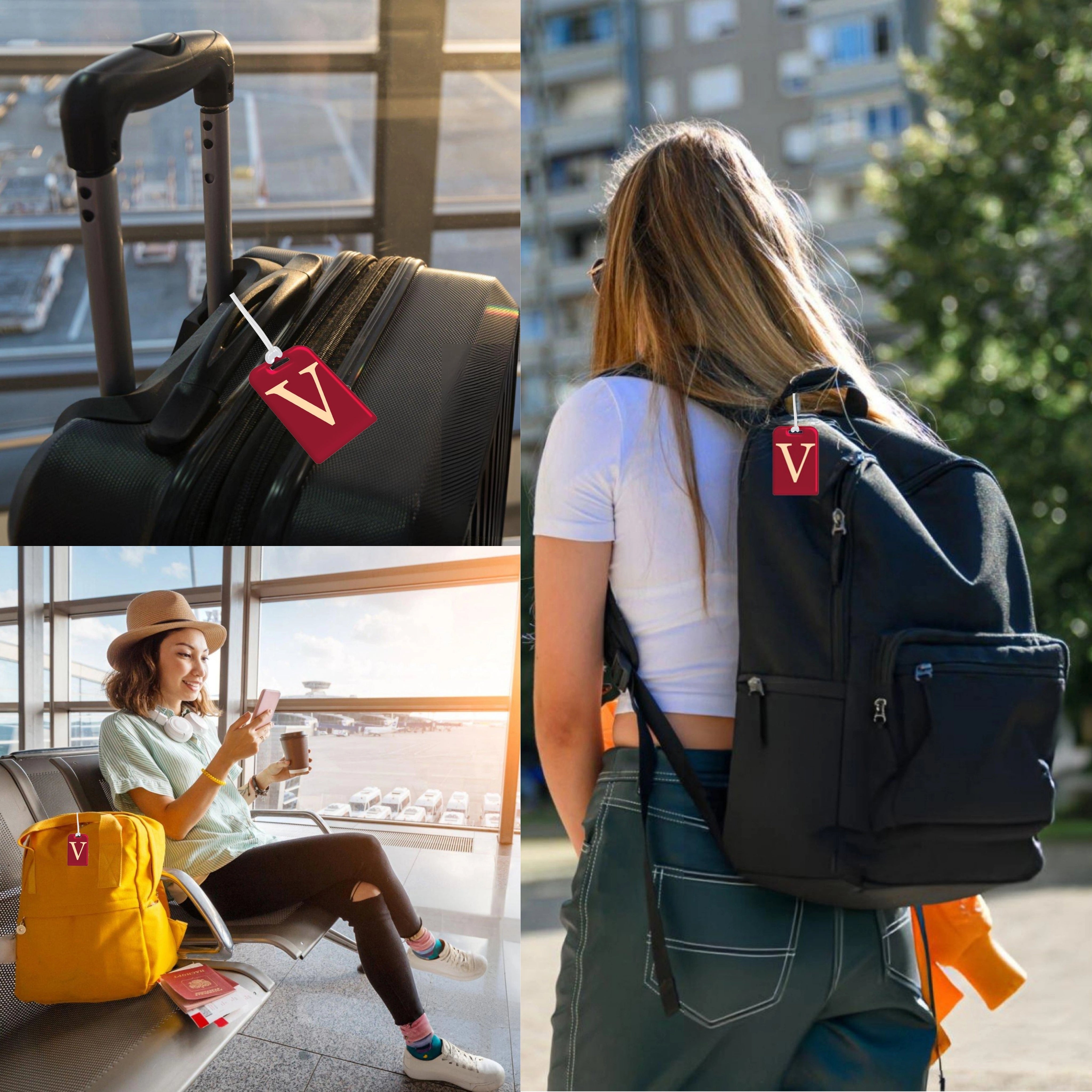 QR tag for bag with initial V