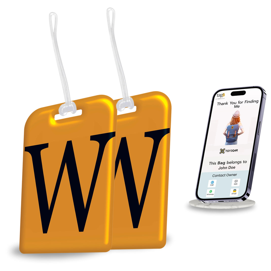 QR tag for bag with initial W