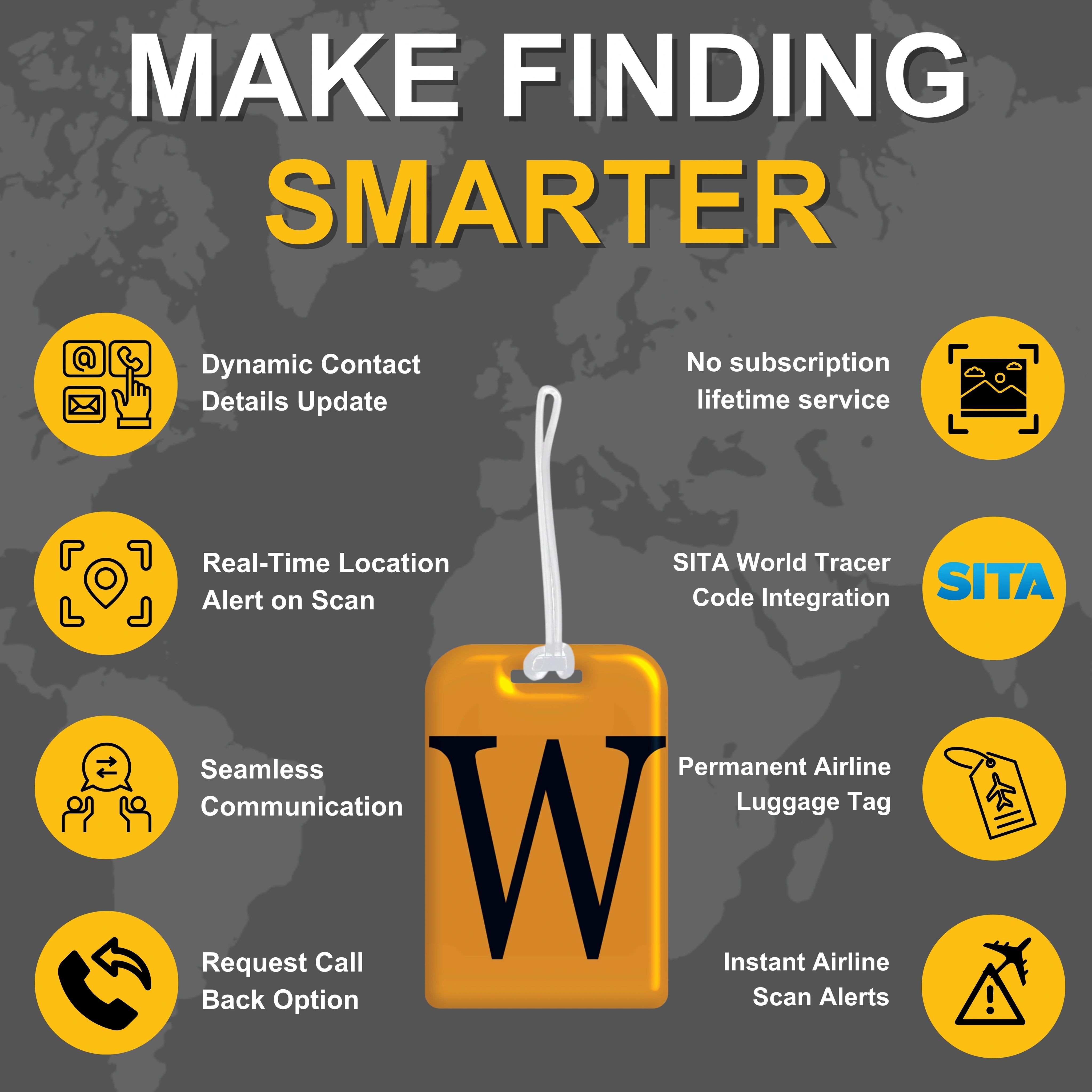 QR tag for bag with initial W