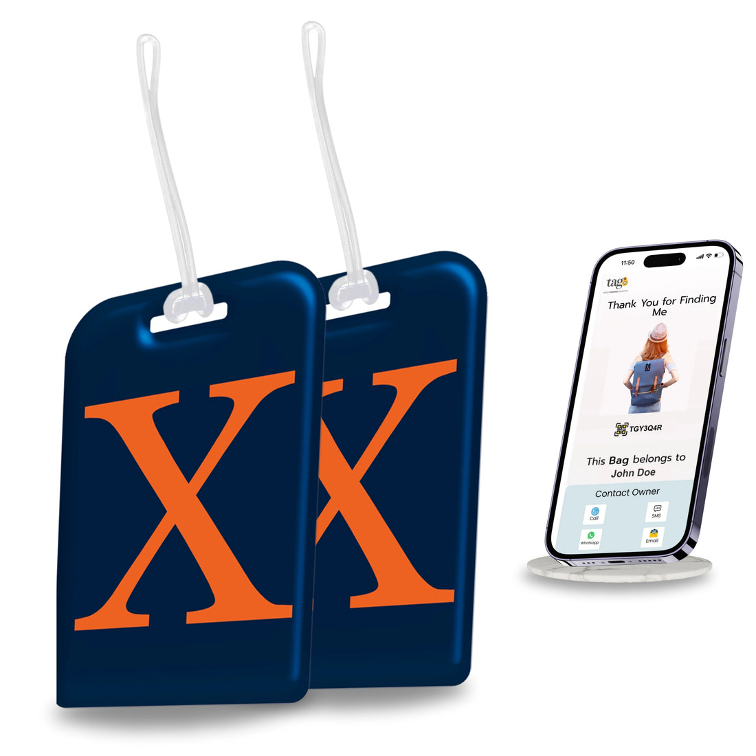 QR tag for bag with initial X