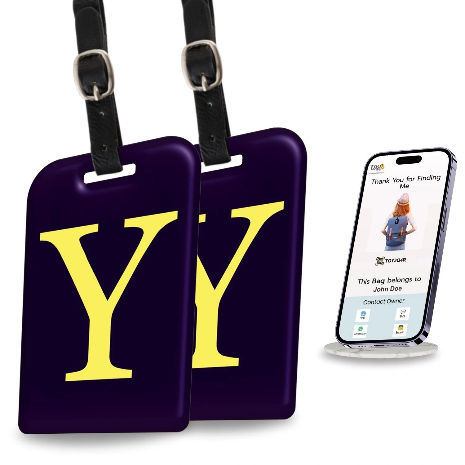 QR tag for bag with initial Y