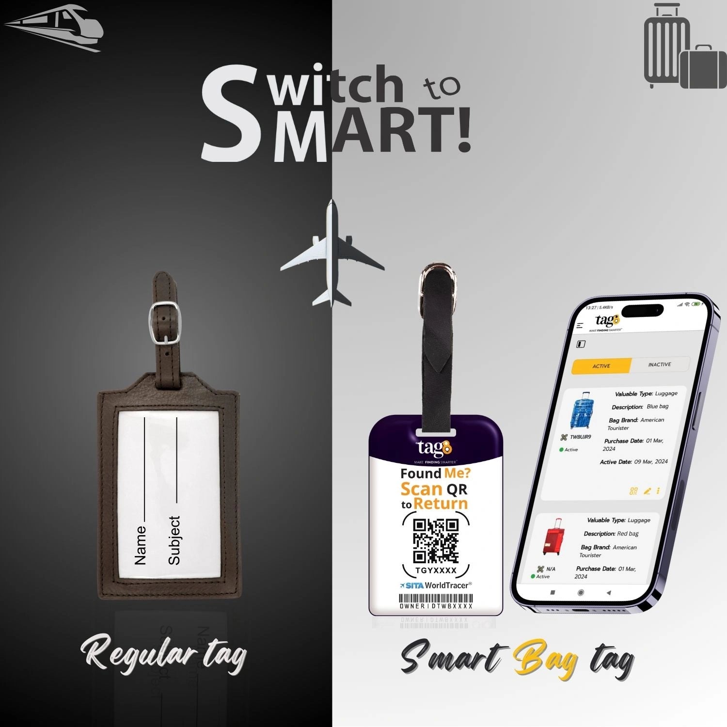 QR tag for bag with initial Y