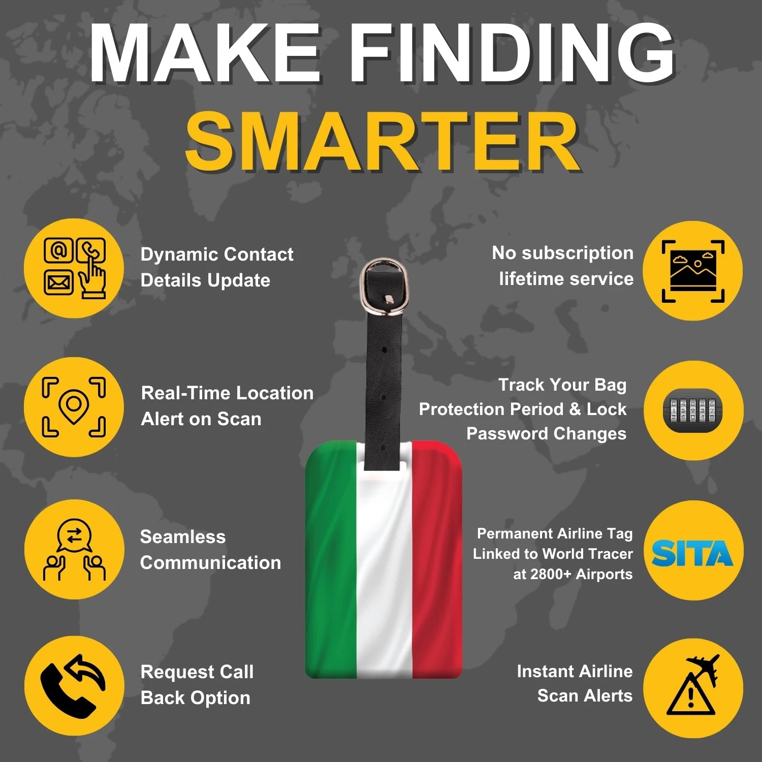 Italy QR Bag Tag by tag8 for travel security